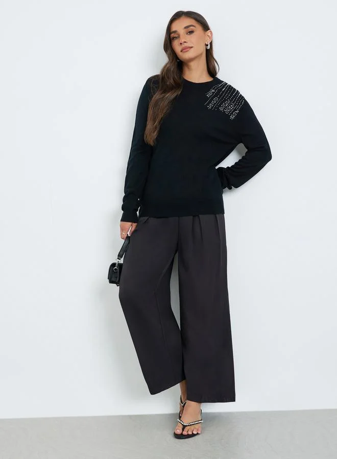 Women Black Embellished Sweater